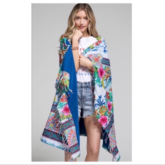 Bahamas Boho Ethnic Print Reversible Beach Throw/Towel w Fringe - Picture 7 of 7